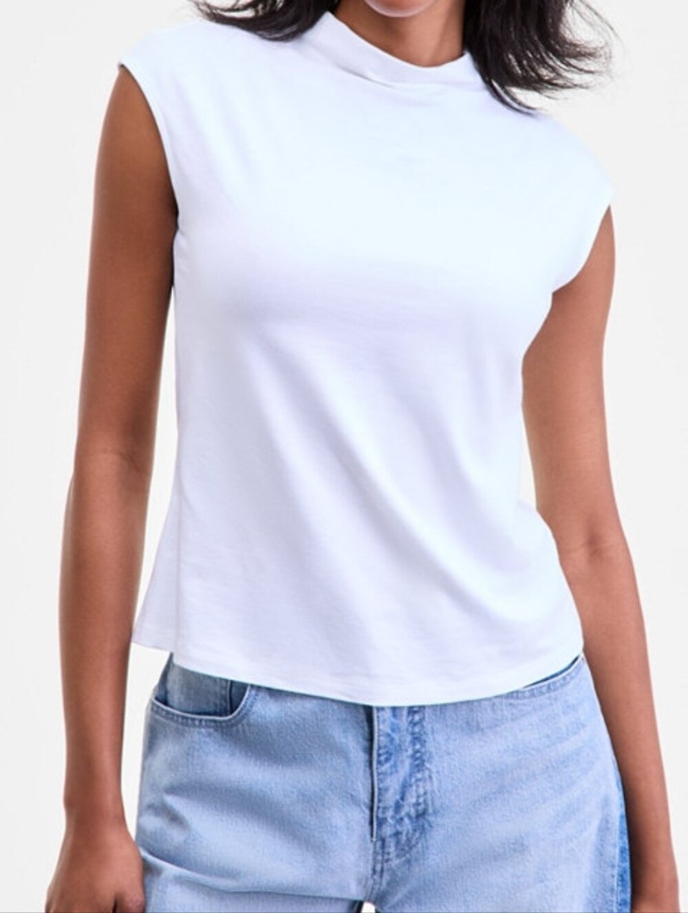 Classic White Mock Neck Sleeveless Tank Top